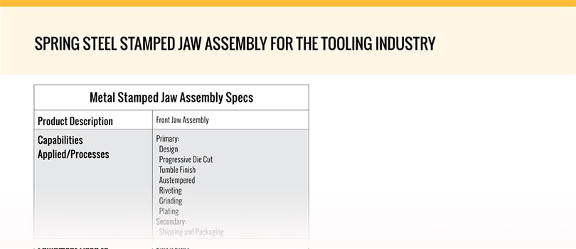 Spring Steel Stamped Jaw Assembly Specs
